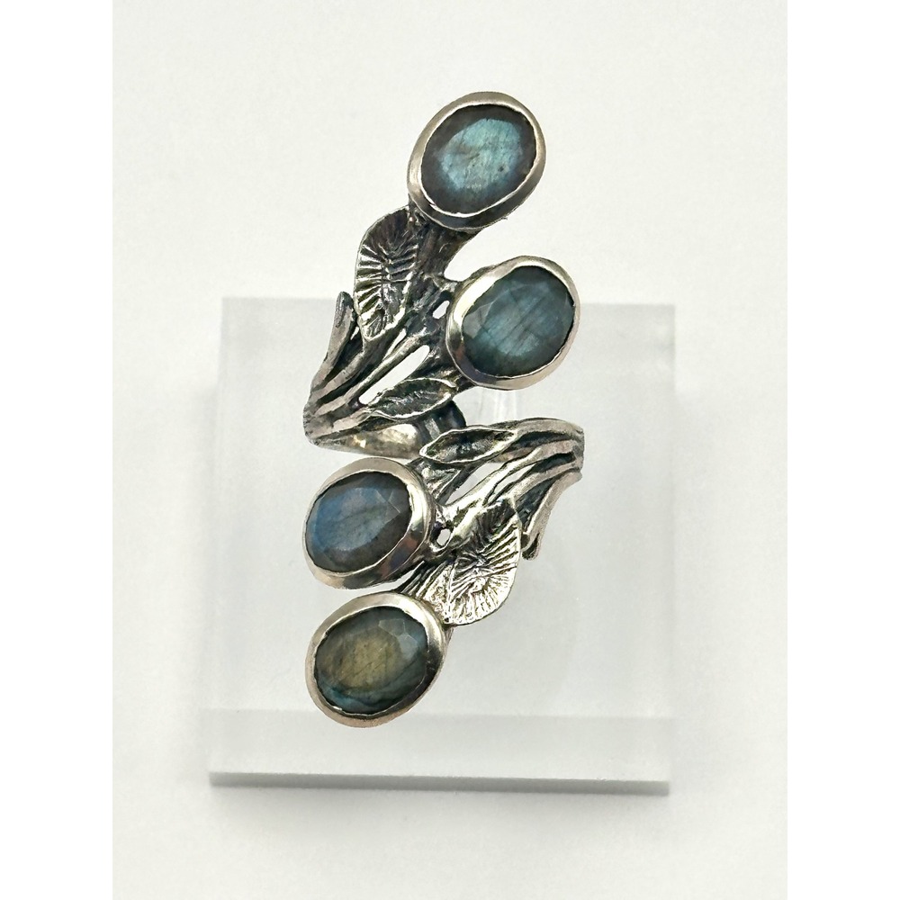 Faceted Labradorite Statement Sterling Silver Ring Size 8